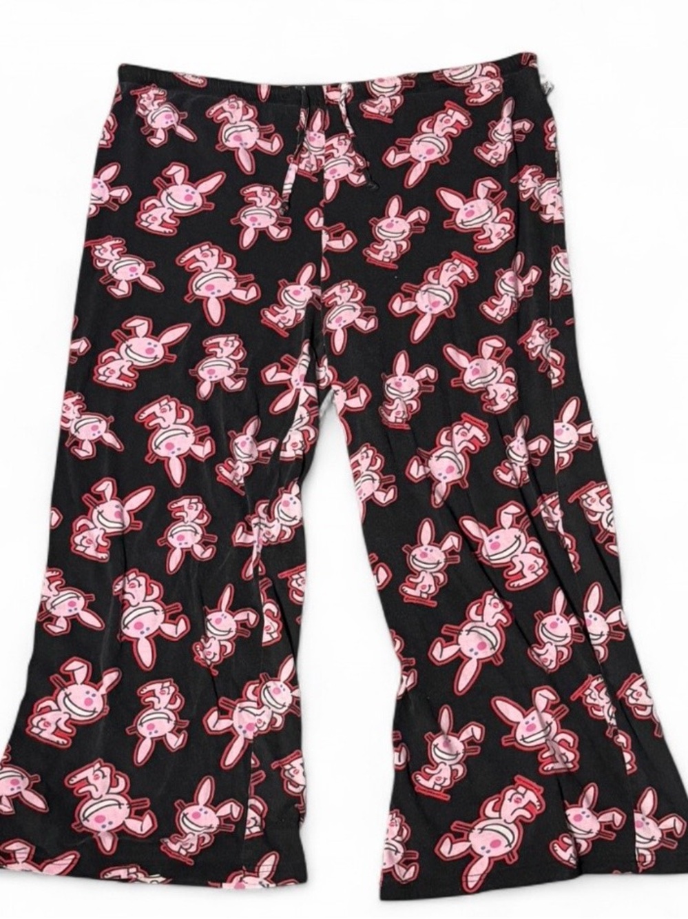 Happy Bunny Y2K Black and Pink Flared Pajama Pants